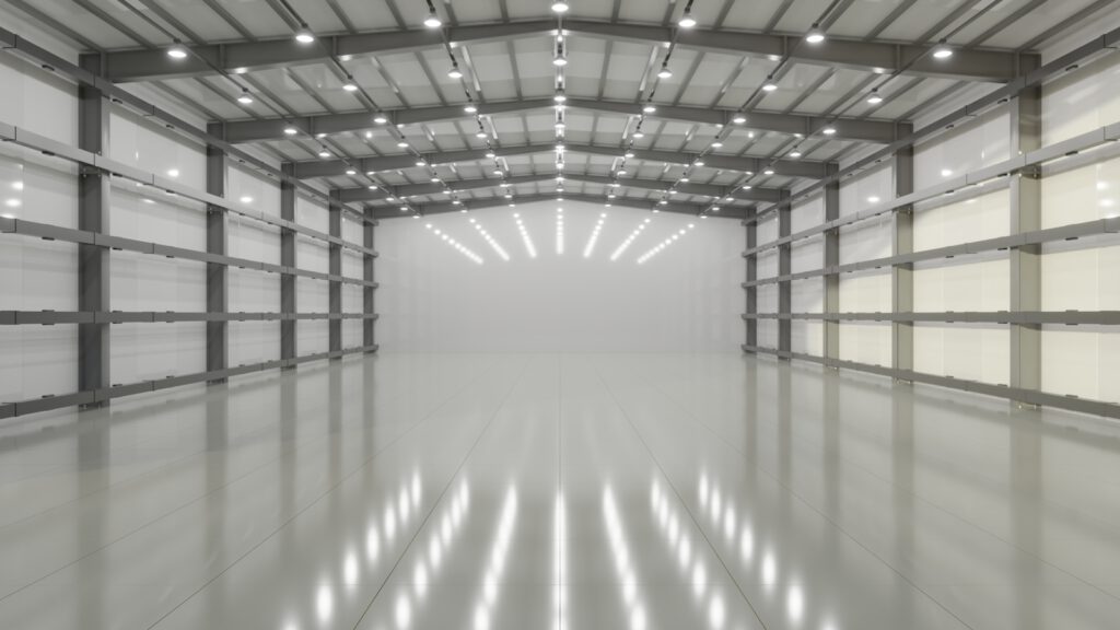 empty warehouse with epoxy flooring